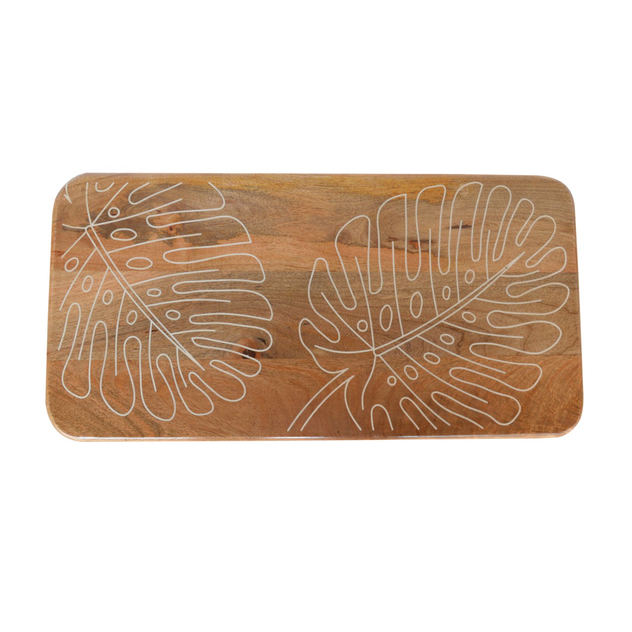 Solid Mango Wood Oak Finished Leaf Resin Top Print Bench - Image 4