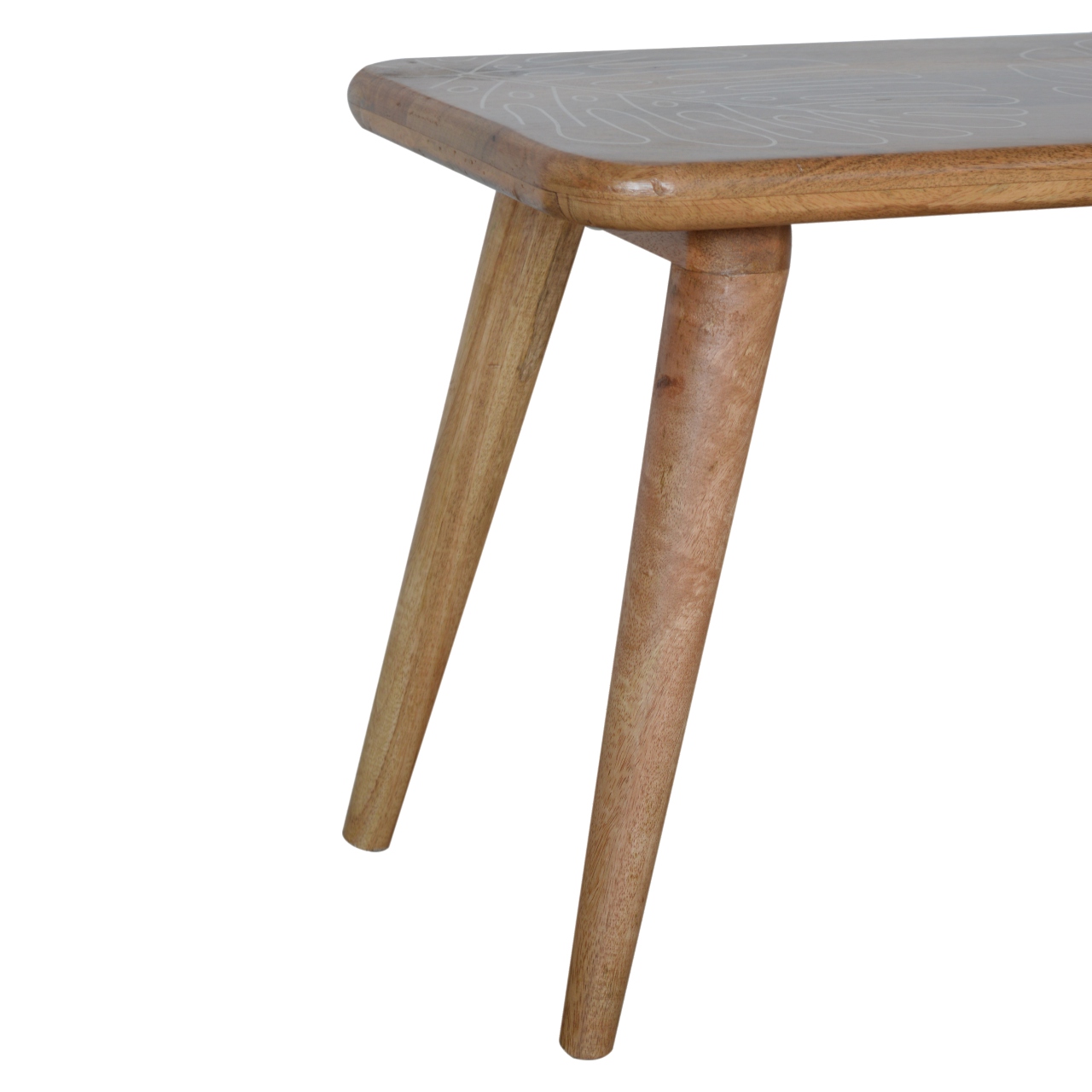 Solid Mango Wood Oak Finished Leaf Resin Top Print Bench - Image 6