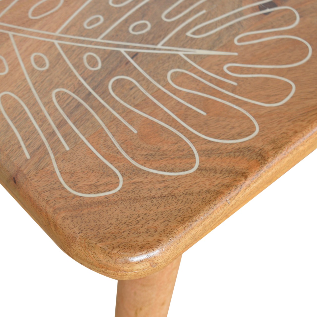 Solid Mango Wood Oak Finished Leaf Resin Top Print Bench - Image 7