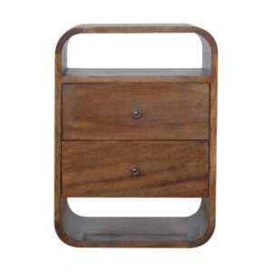 Solid Mango Wood Chestnut Curve 2 Drawer Bedside