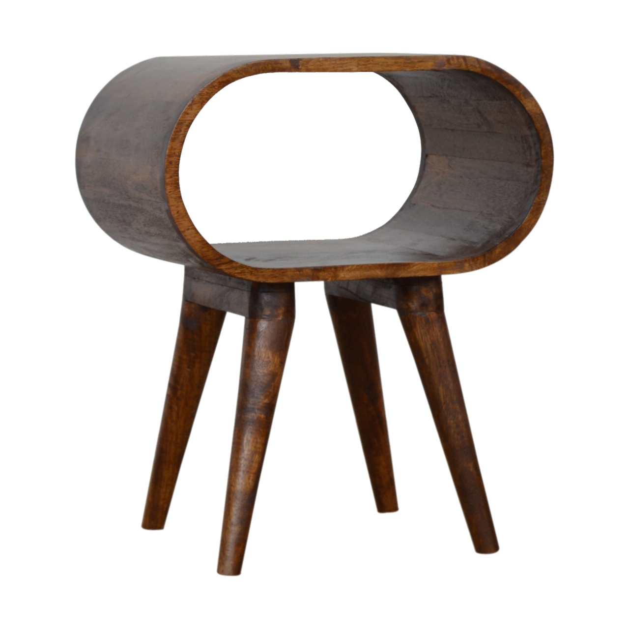 Solid Mango Wood Chestnut Finished Rounded Open Nightstand - Image 2
