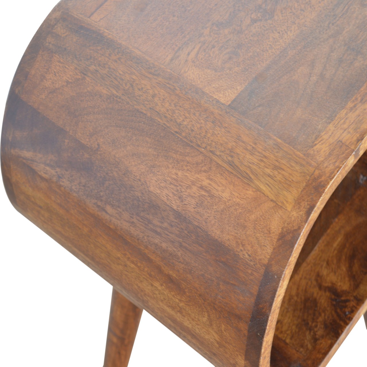 Solid Mango Wood Chestnut Finished Rounded Open Nightstand - Image 4