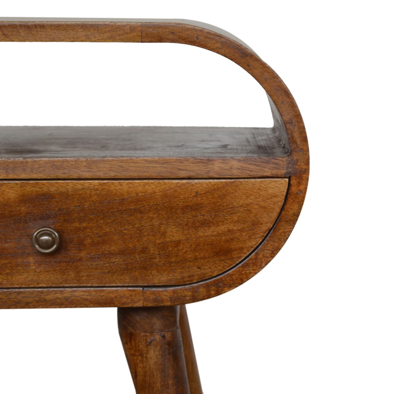 Solid Mango Wood Chestnut Finished Curved 1 Drawer Bedside - Image 2