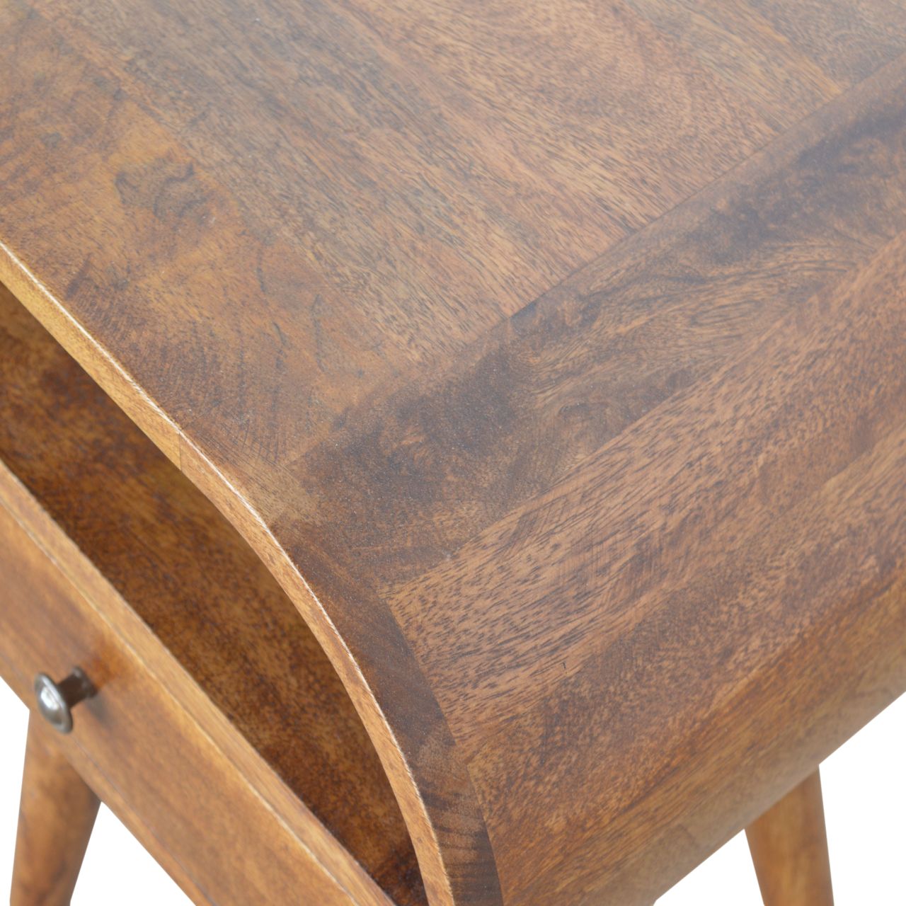 Solid Mango Wood Chestnut Finished Curved 1 Drawer Bedside - Image 3