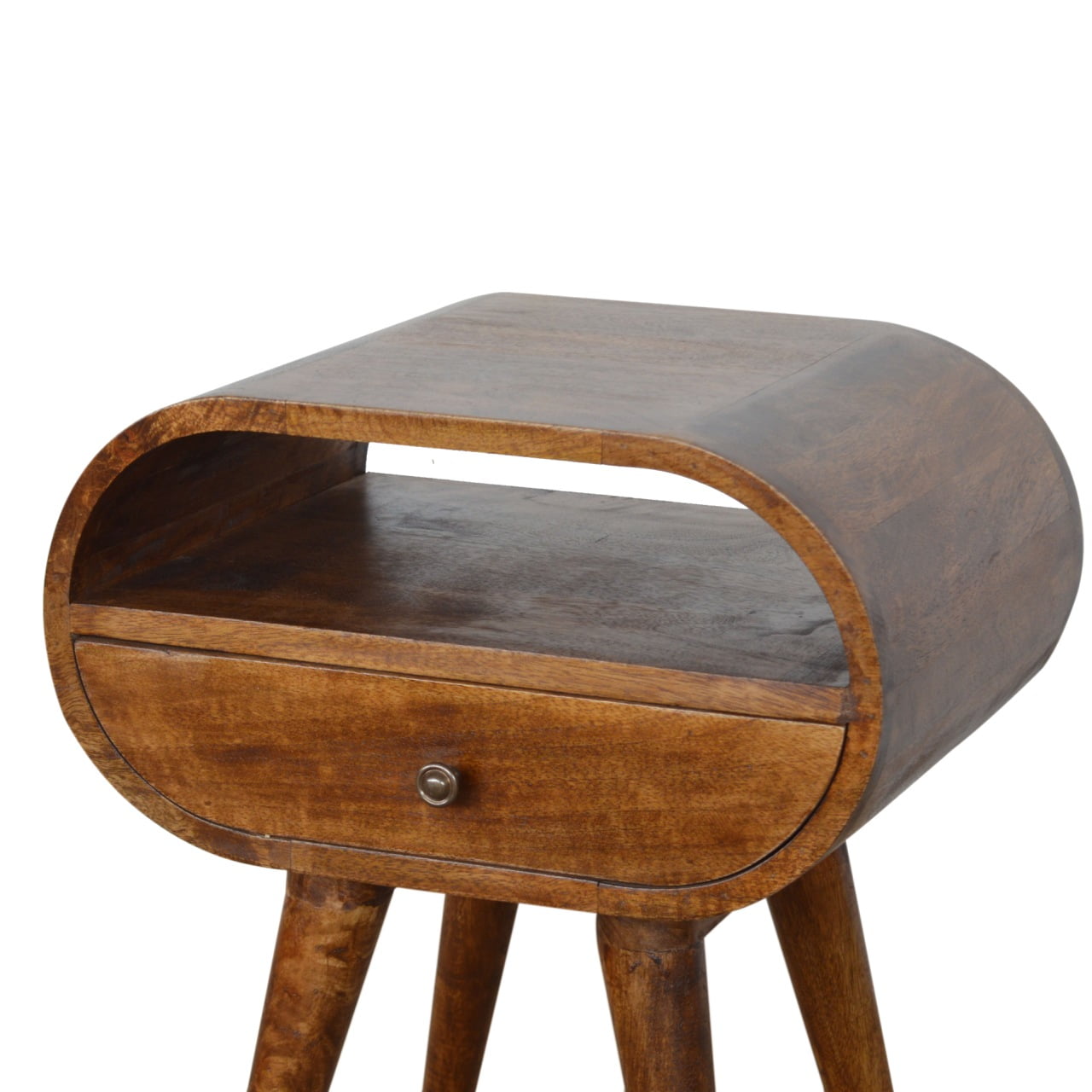 Solid Mango Wood Chestnut Finished Curved 1 Drawer Bedside - Image 6