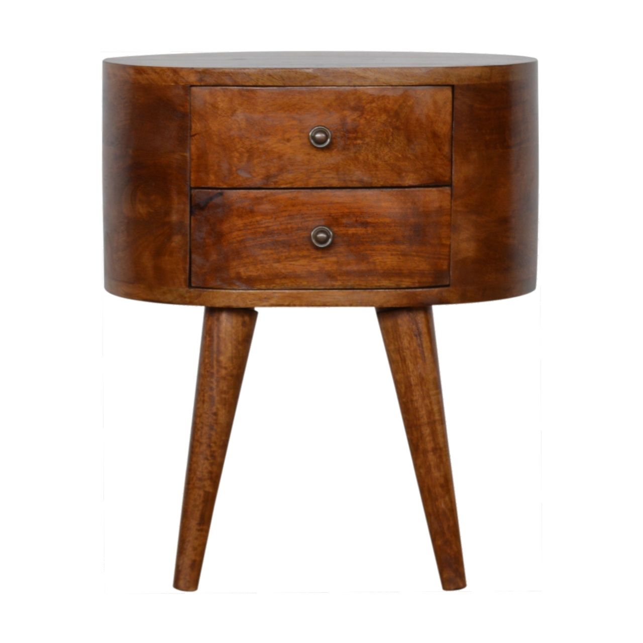 Solid Mango Wood Chestnut Rounded Bedside Table