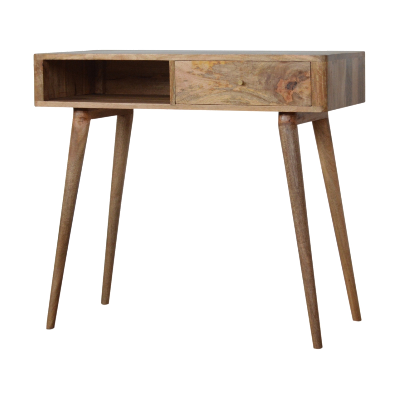 Solid Mango Wood Oak Finished 1 Drawer Leaf Embossed Top Writing Desk - Image 2