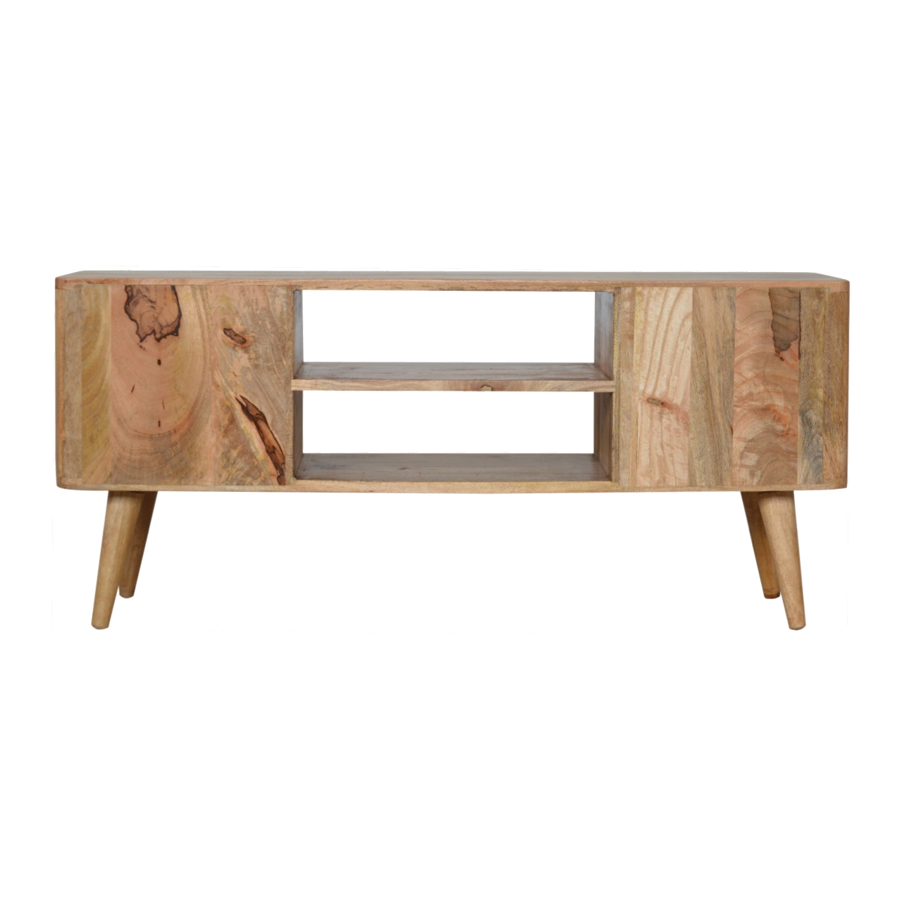 Solid Mango Wood Oak Finish 2 Drawer 1 Door Leaf Resin Entertainment Unit - Image 9