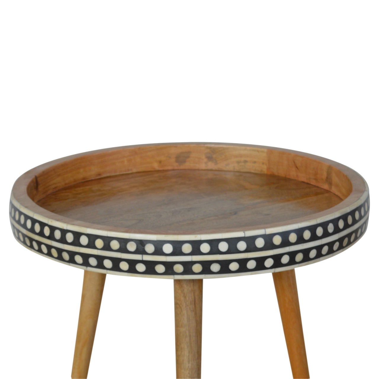 Solid Mango Wood Patterned Scandinavian Style Larger End Table - Image 7