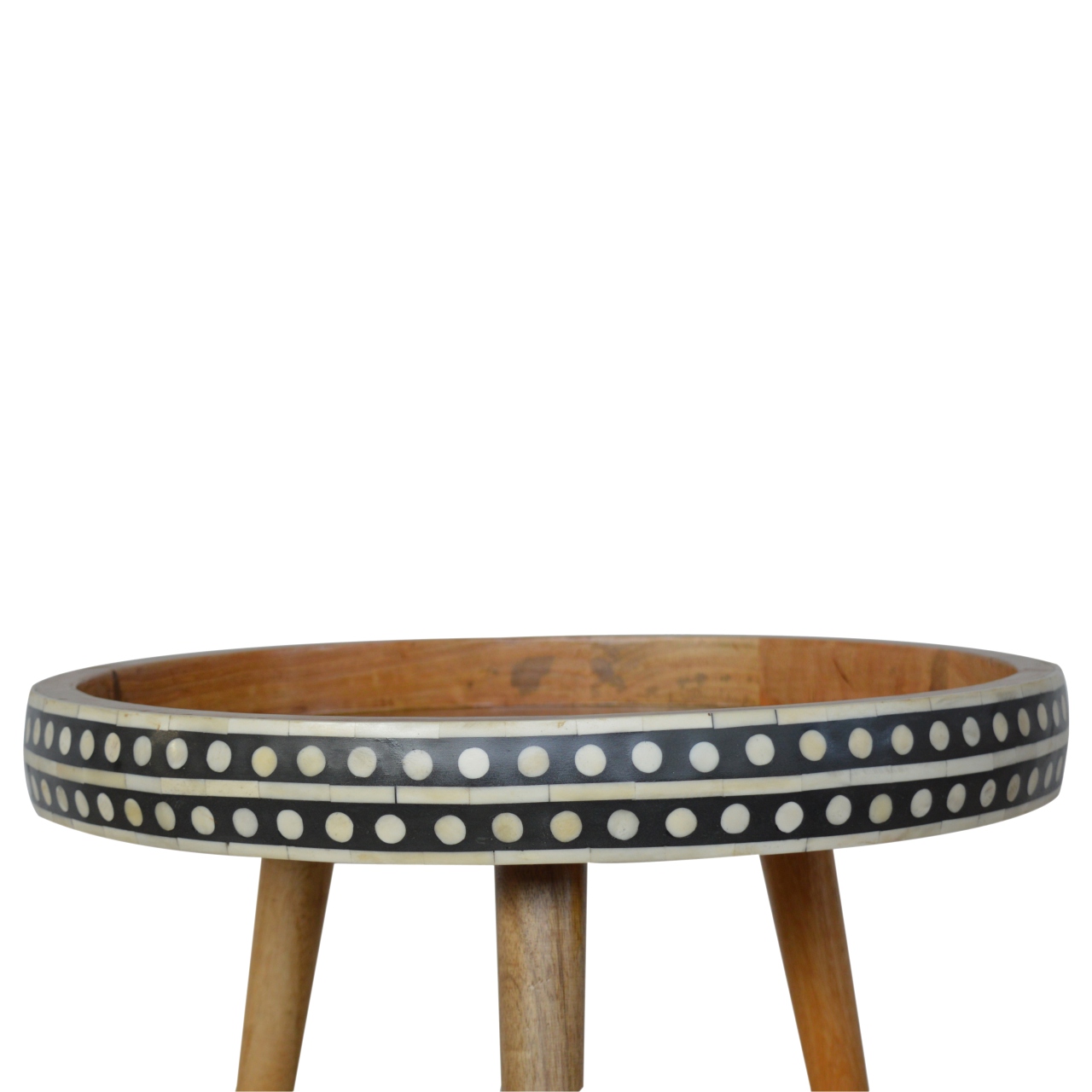 Solid Mango Wood Patterned Scandinavian Style Larger End Table - Image 6