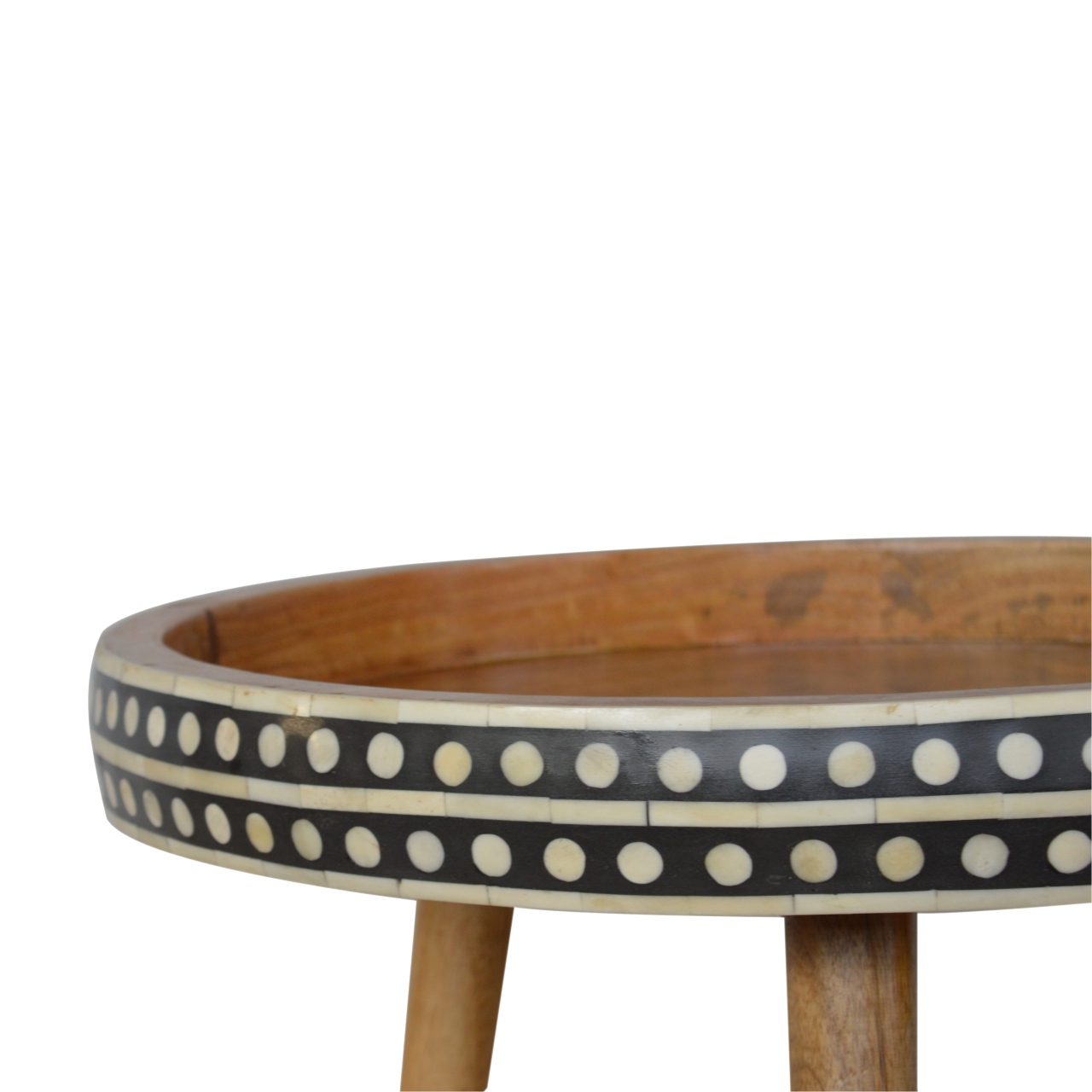 Solid Mango Wood Patterned Scandinavian Style Larger End Table - Image 5