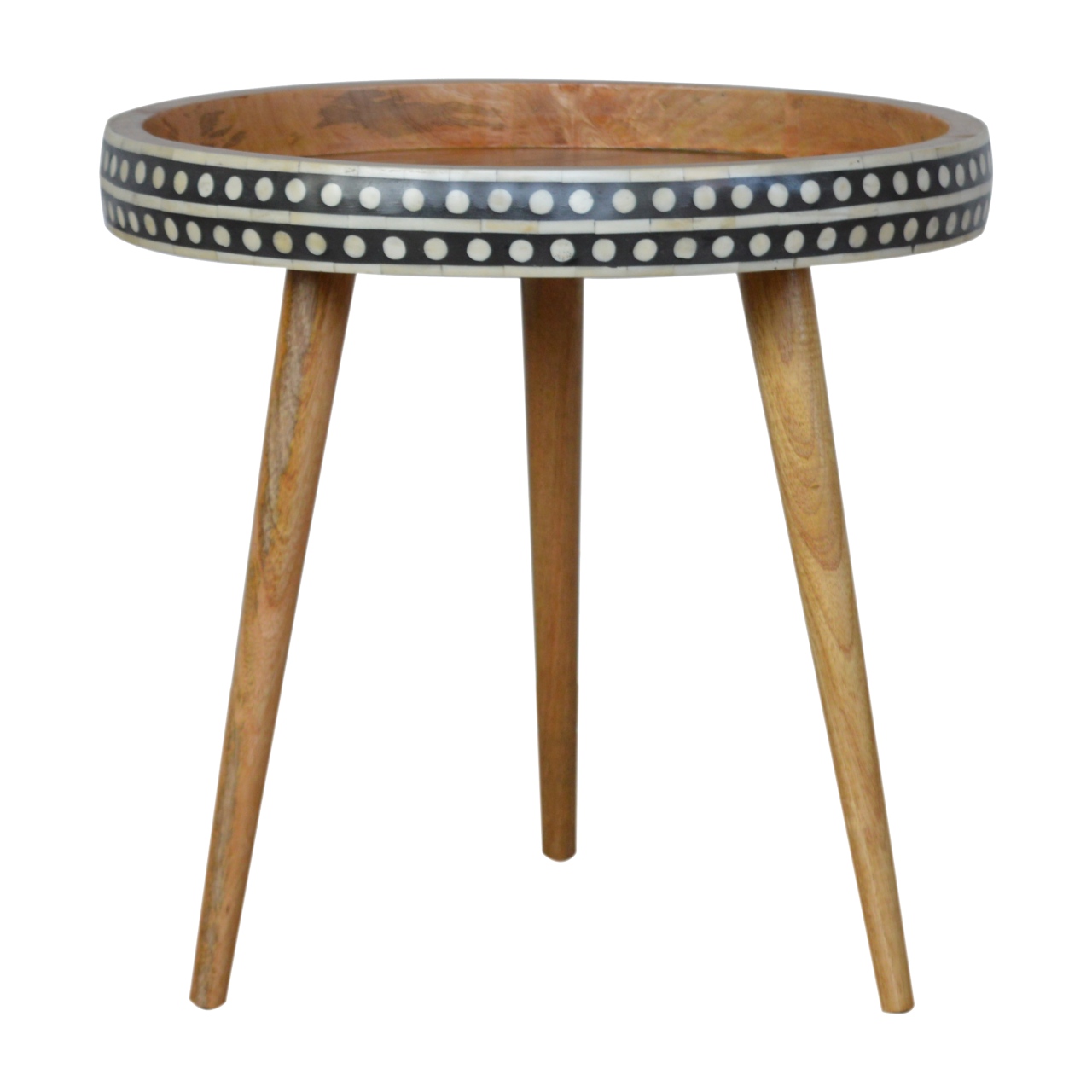 Solid Mango Wood Patterned Scandinavian Style Larger End Table - Image 2