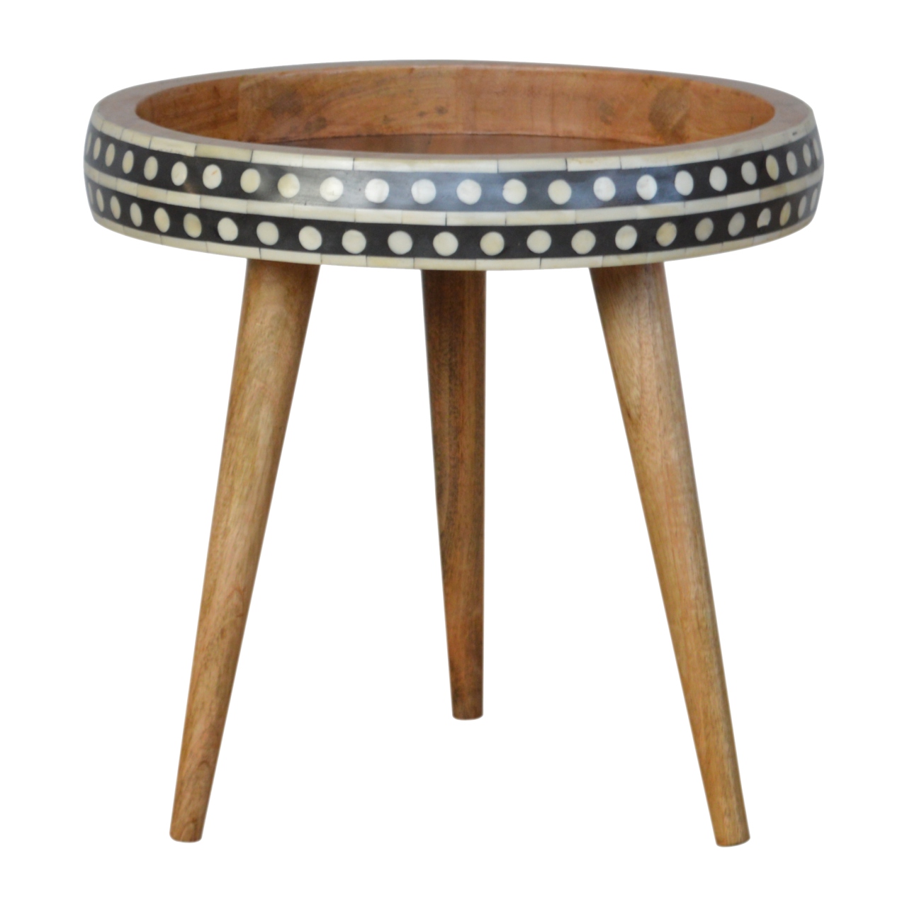 Solid Mango Wood Patterned Scandinavian Style End Table - Image 3