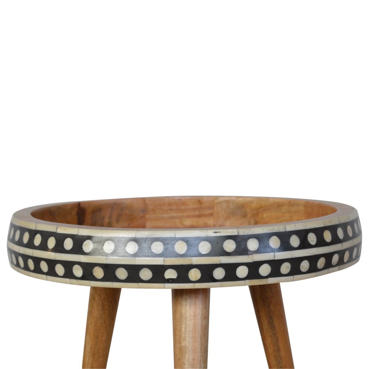 Solid Mango Wood Patterned Scandinavian Style End Table - Image 4