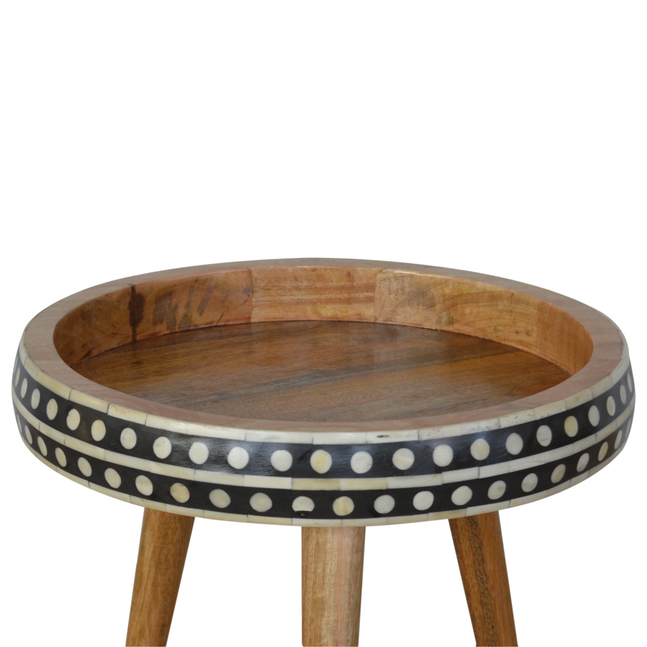 Solid Mango Wood Patterned Scandinavian Style End Table - Image 5