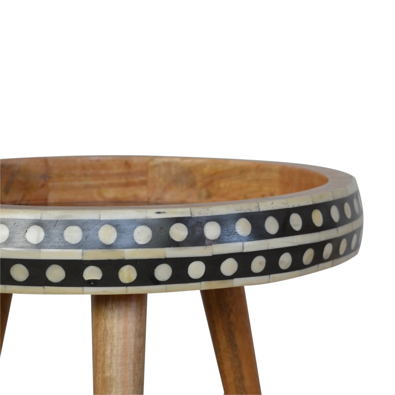 Solid Mango Wood Patterned Scandinavian Style End Table - Image 6