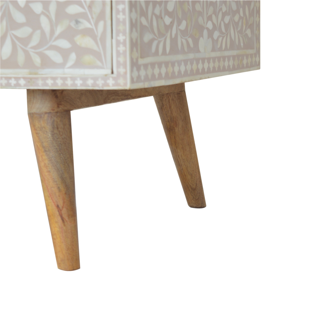 Solid Mango Wood Oak Finished 4 Drawer Hand Painted Taupe Floral Bone Coffee Table - Image 6