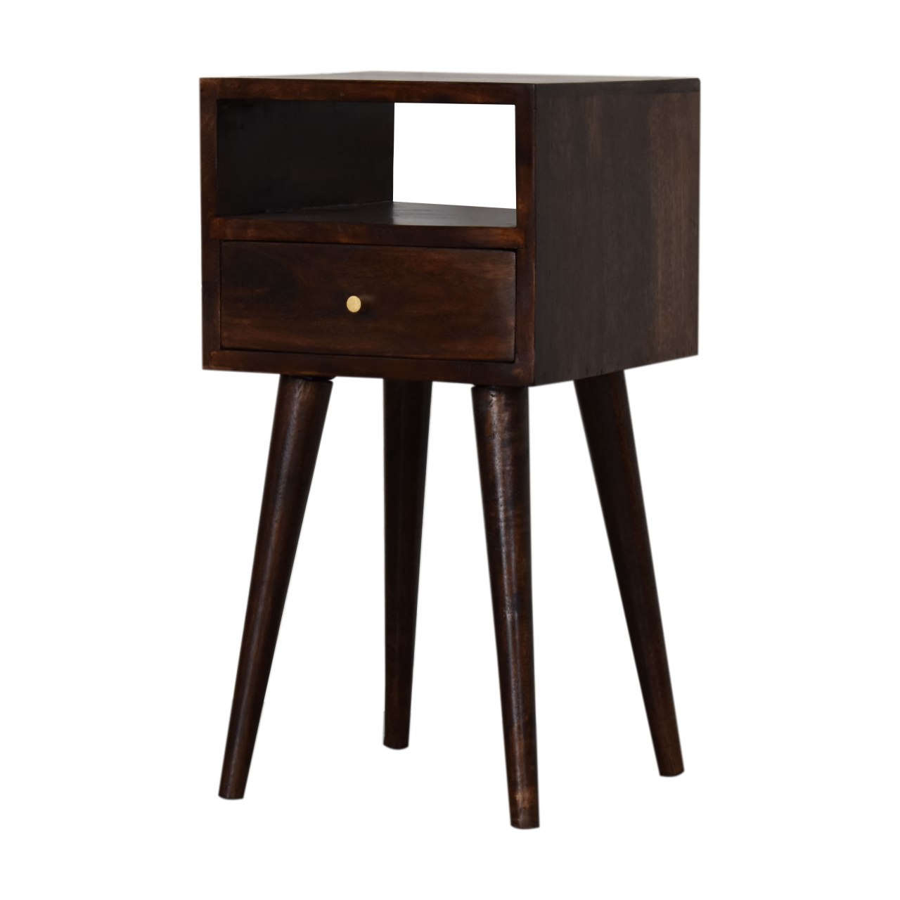 Solid Mango Wood Petite Walnut Finish One Drawer Bedside - Image 2