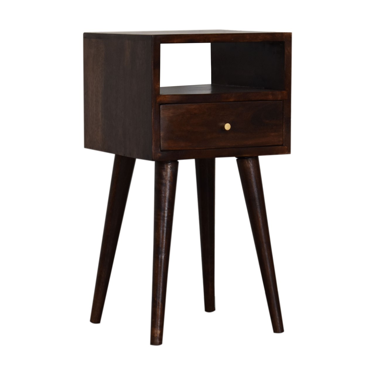 Solid Mango Wood Petite Walnut Finish One Drawer Bedside - Image 3
