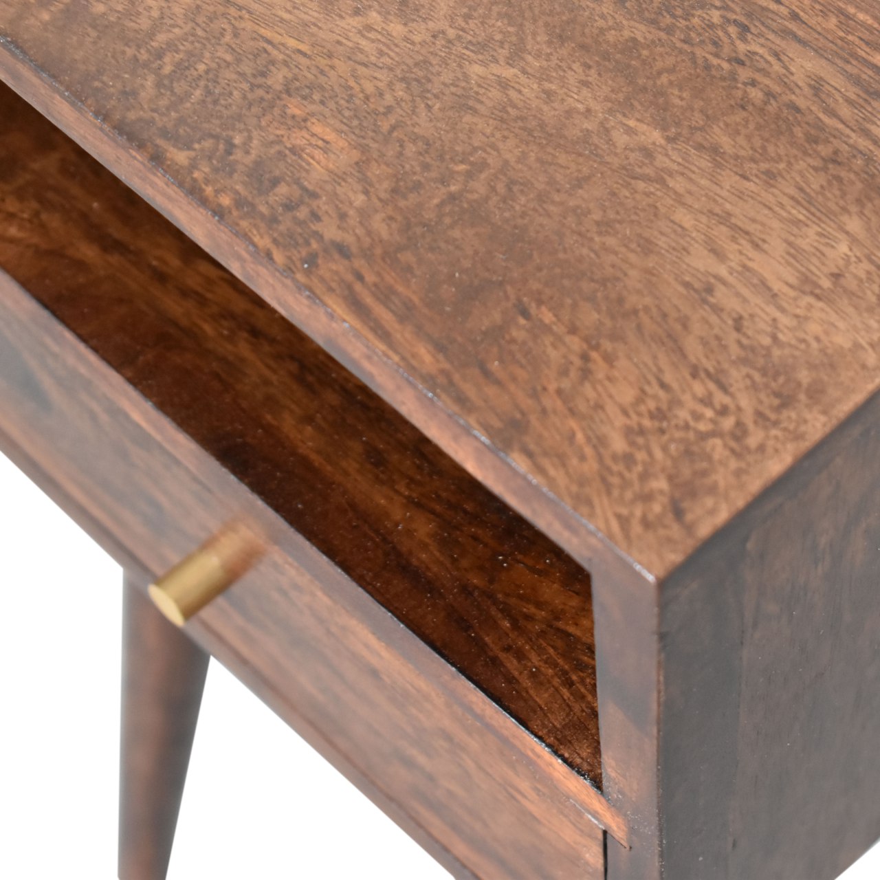 Solid Mango Wood Petite Walnut Finish One Drawer Bedside - Image 7
