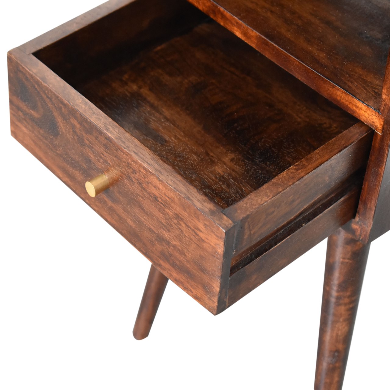 Solid Mango Wood Petite Walnut Finish One Drawer Bedside - Image 8