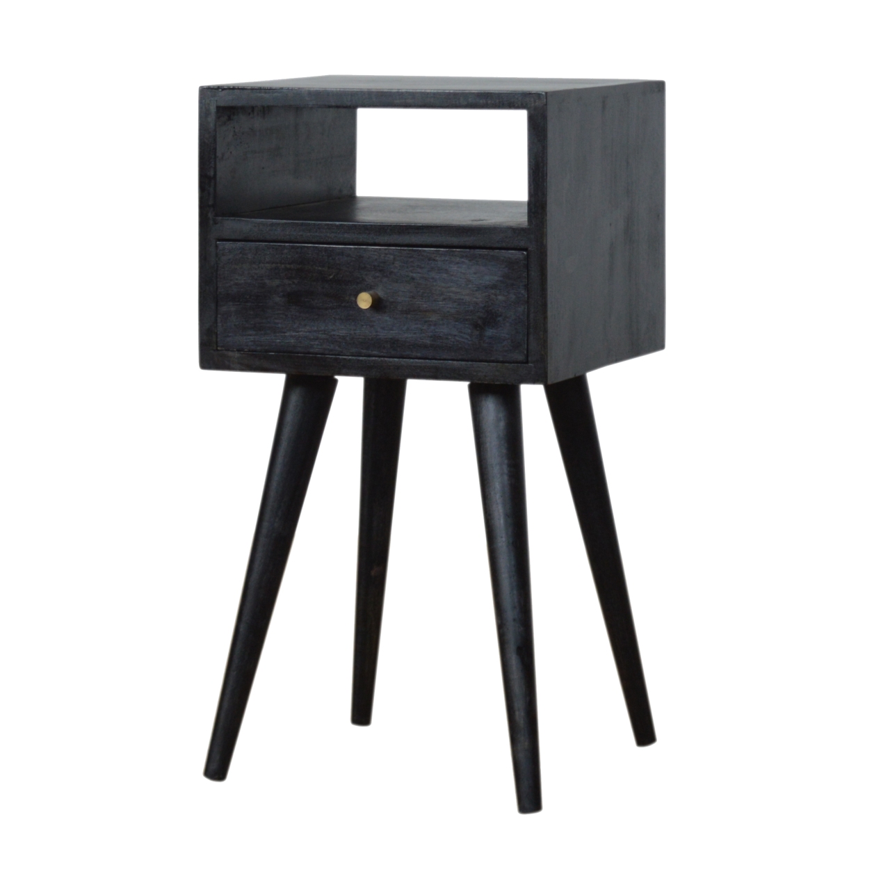 Solid Mango Wood Mini Ash Black Bedside