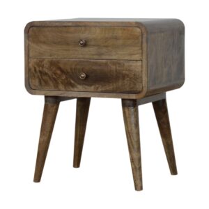 Solid Mango Wood Curved Grey Washed 2 Drawer Bedside