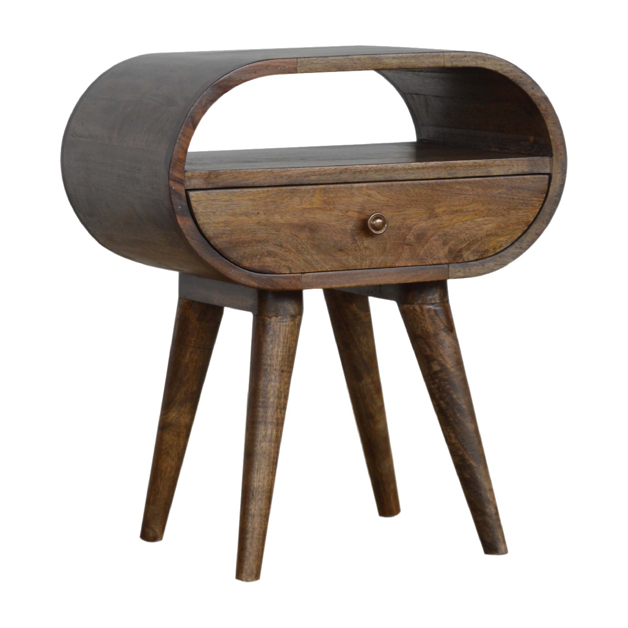 Solid Mango Wood Grey Washed Circular Bedside - Image 3