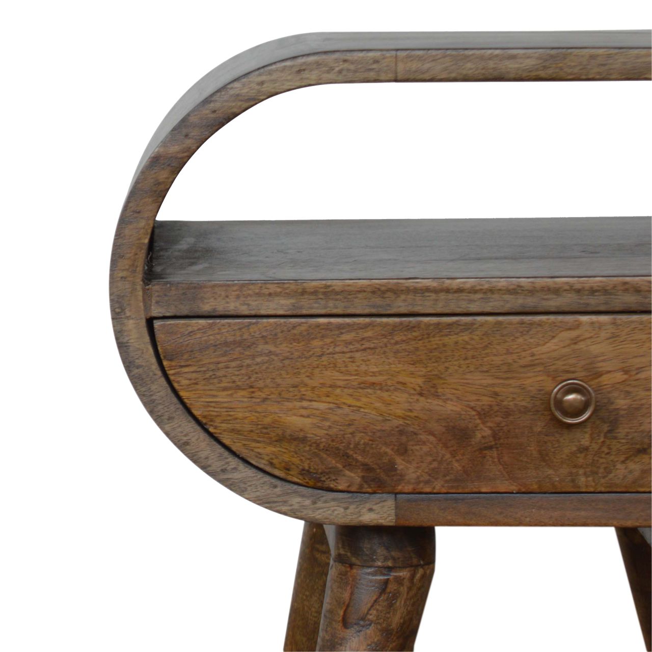 Solid Mango Wood Grey Washed Circular Bedside - Image 4