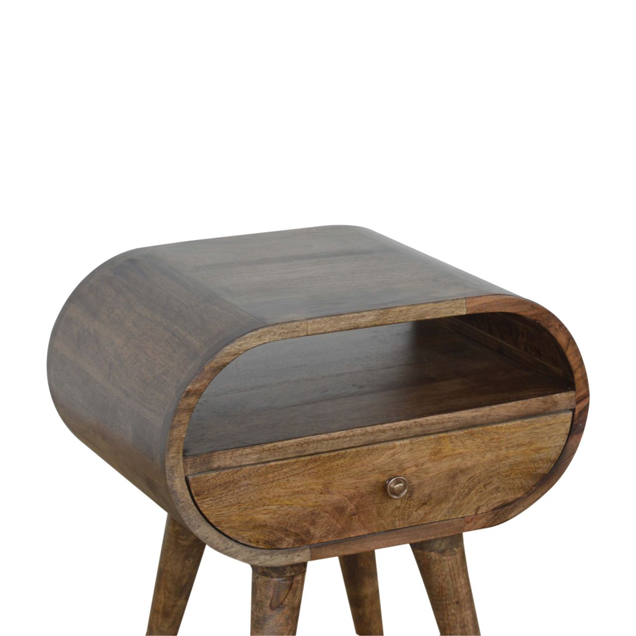 Solid Mango Wood Grey Washed Circular Bedside - Image 5