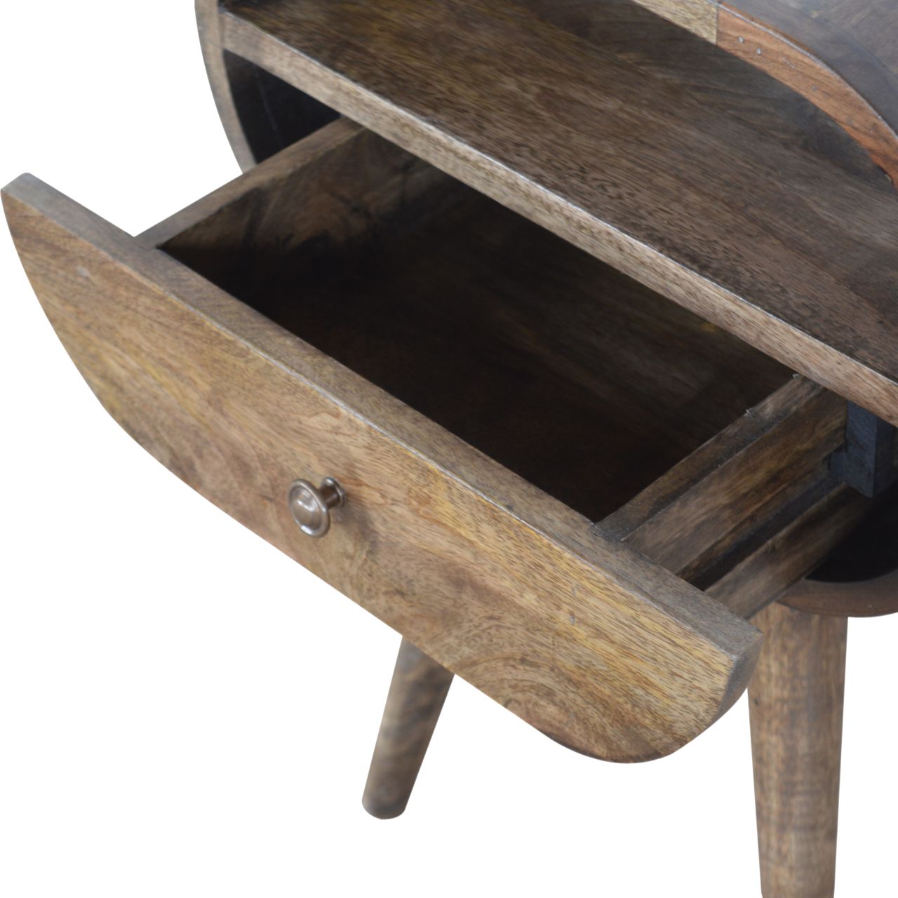 Solid Mango Wood Grey Washed Circular Bedside - Image 7