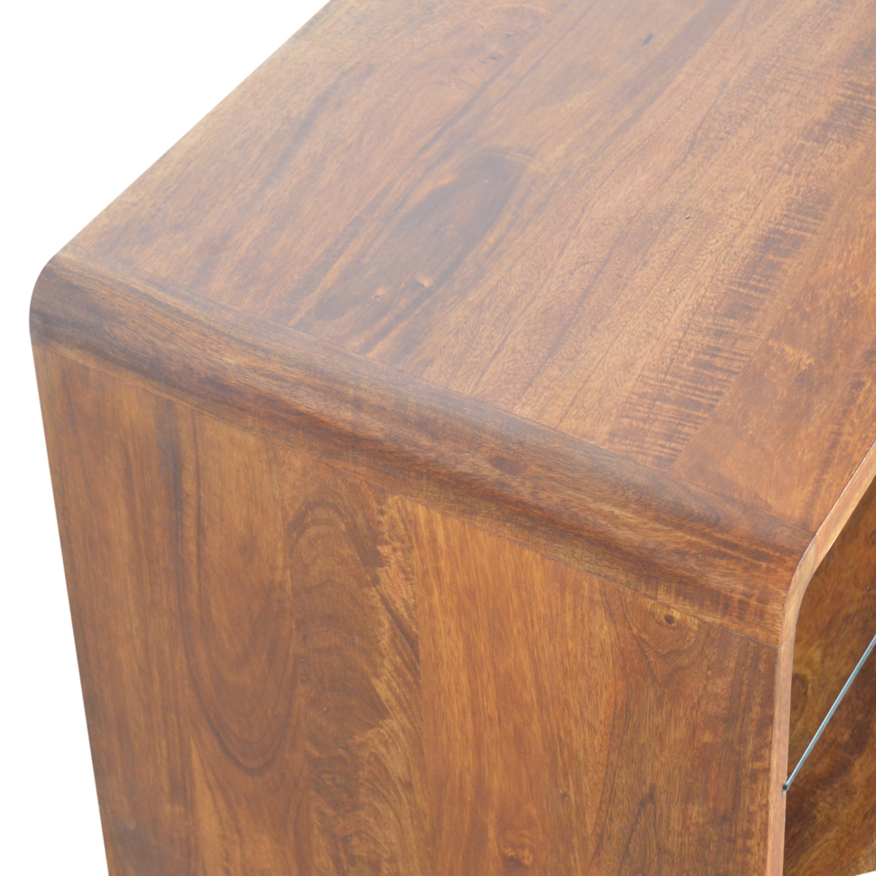Solid Mango Wood Chestnut Finished Glass Shelf Coffee Table - Image 5