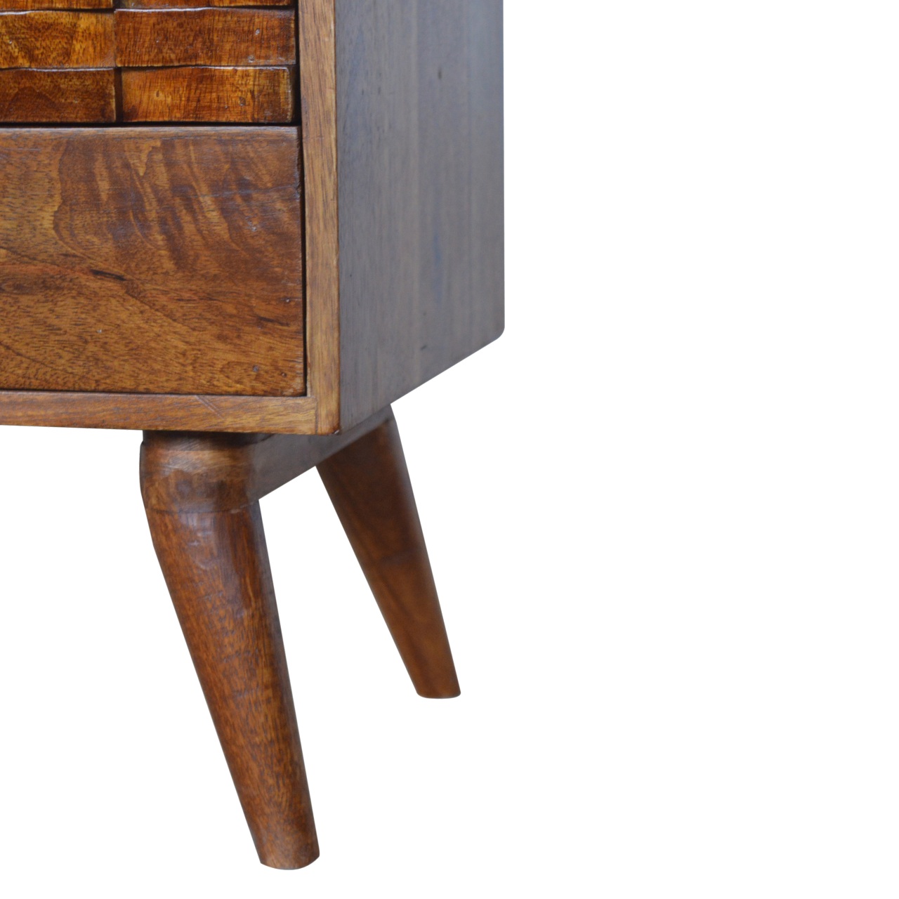 Solid Mango Wood Tile Chestnut Finished 2 Drawer 2 Slot Carved TV Unit - Image 6