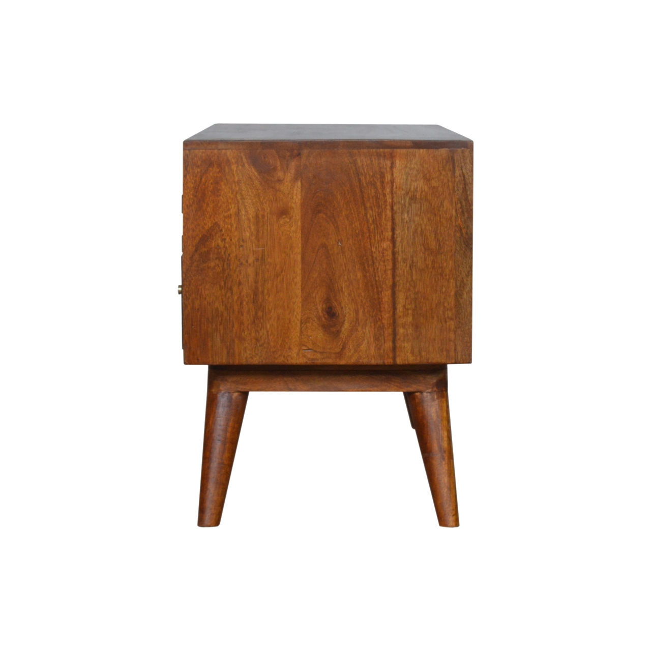 Solid Mango Wood Tile Chestnut Finished 2 Drawer 2 Slot Carved TV Unit - Image 8