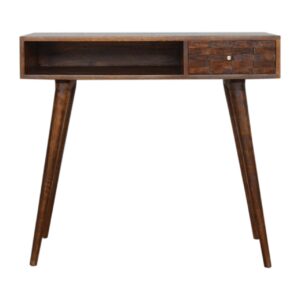 Solid Mango Wood Chestnut Finished 1 Drawer 1 Slot Tile Pattern Writing Desk