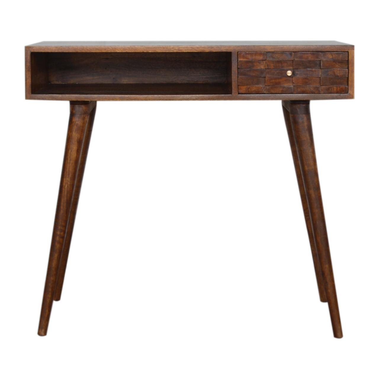 Solid Mango Wood Chestnut Finished 1 Drawer 1 Slot Tile Pattern Writing Desk