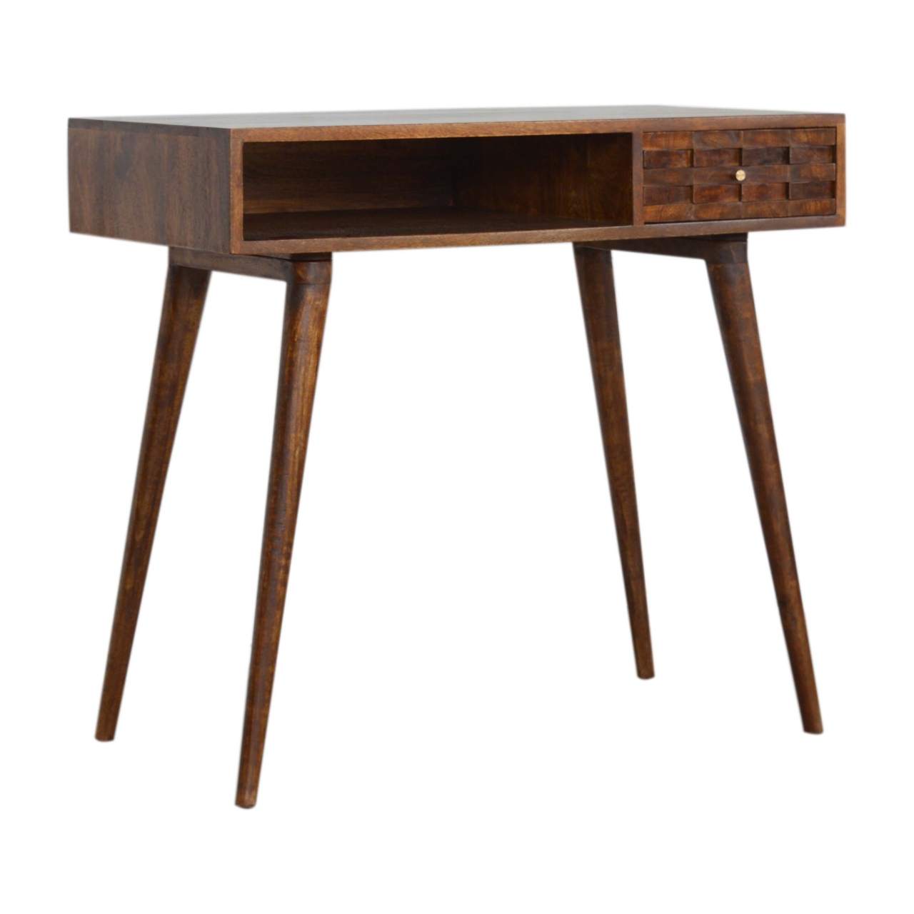 Solid Mango Wood Chestnut Finished 1 Drawer 1 Slot Tile Pattern Writing Desk - Image 2