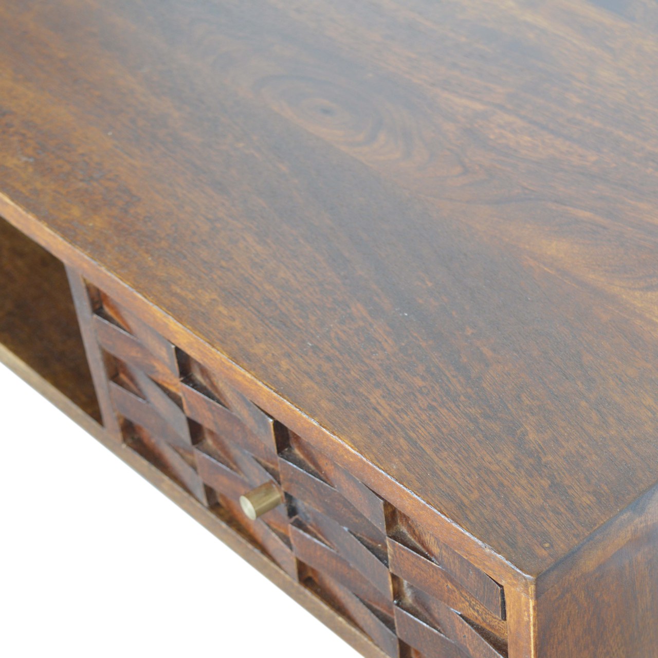 Solid Mango Wood Chestnut Finished 1 Drawer 1 Slot Tile Pattern Writing Desk - Image 4