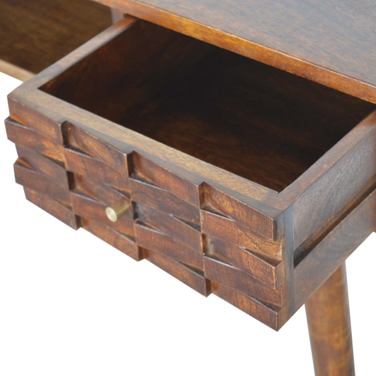 Solid Mango Wood Chestnut Finished 1 Drawer 1 Slot Tile Pattern Writing Desk - Image 5