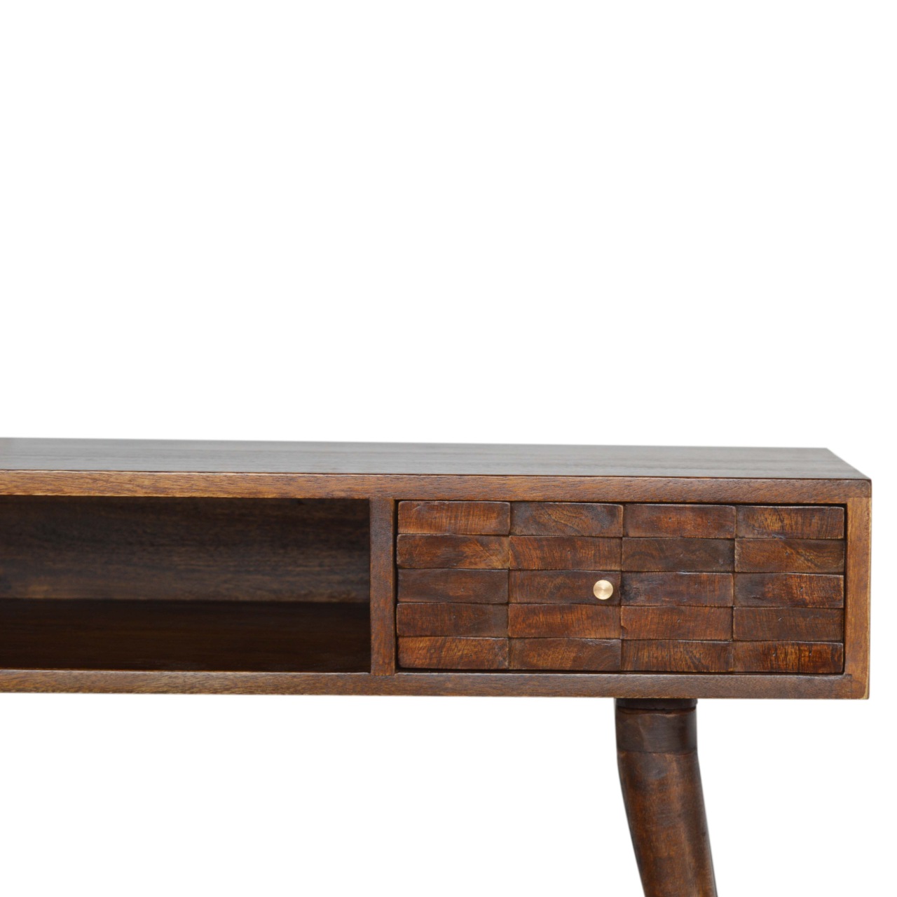 Solid Mango Wood Chestnut Finished 1 Drawer 1 Slot Tile Pattern Writing Desk - Image 6