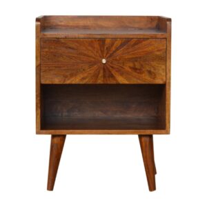 Solid Mango Wood Sunrise Chestnut Finished 1 Drawer 1 Slot Bedside