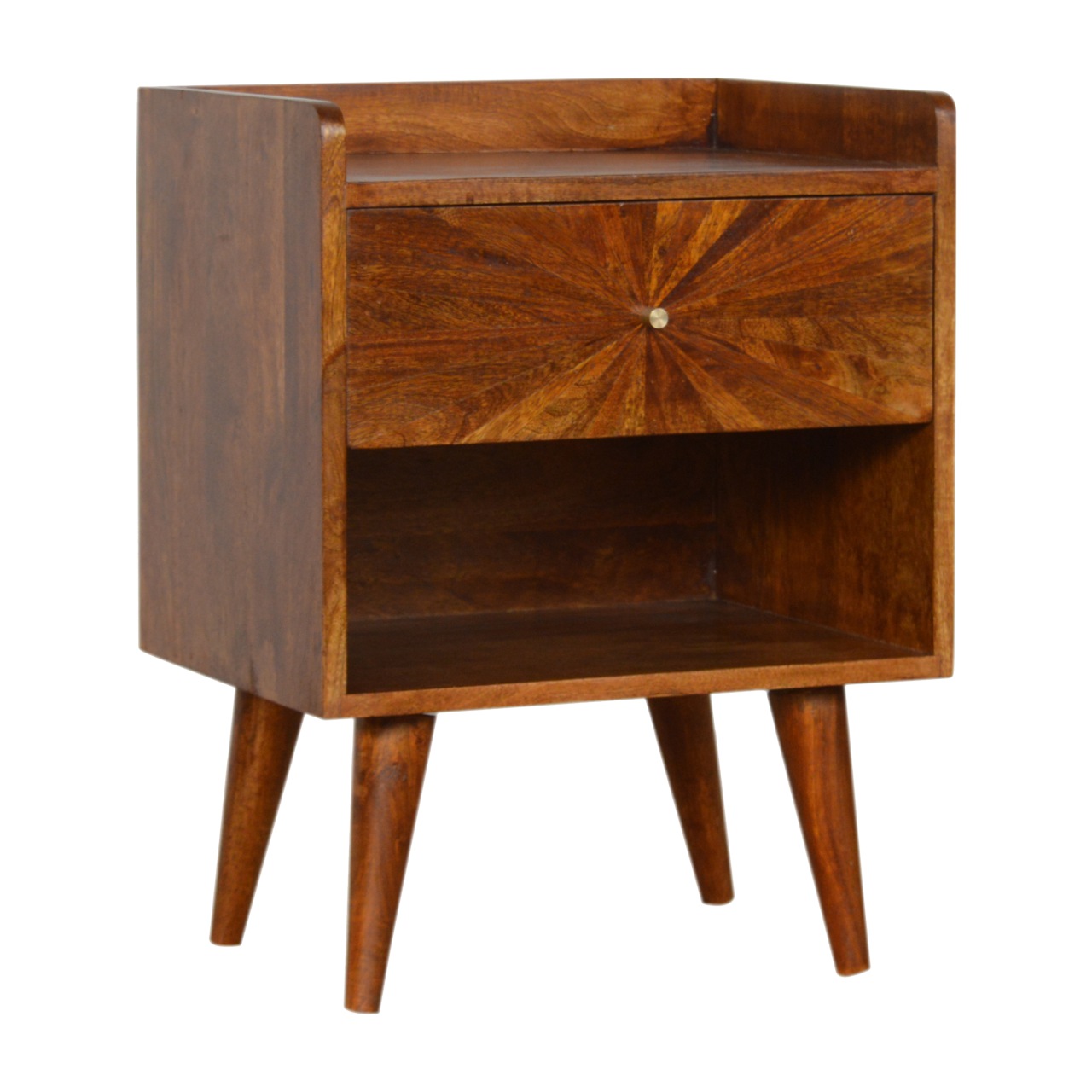 Solid Mango Wood Sunrise Chestnut Finished 1 Drawer 1 Slot Bedside - Image 2
