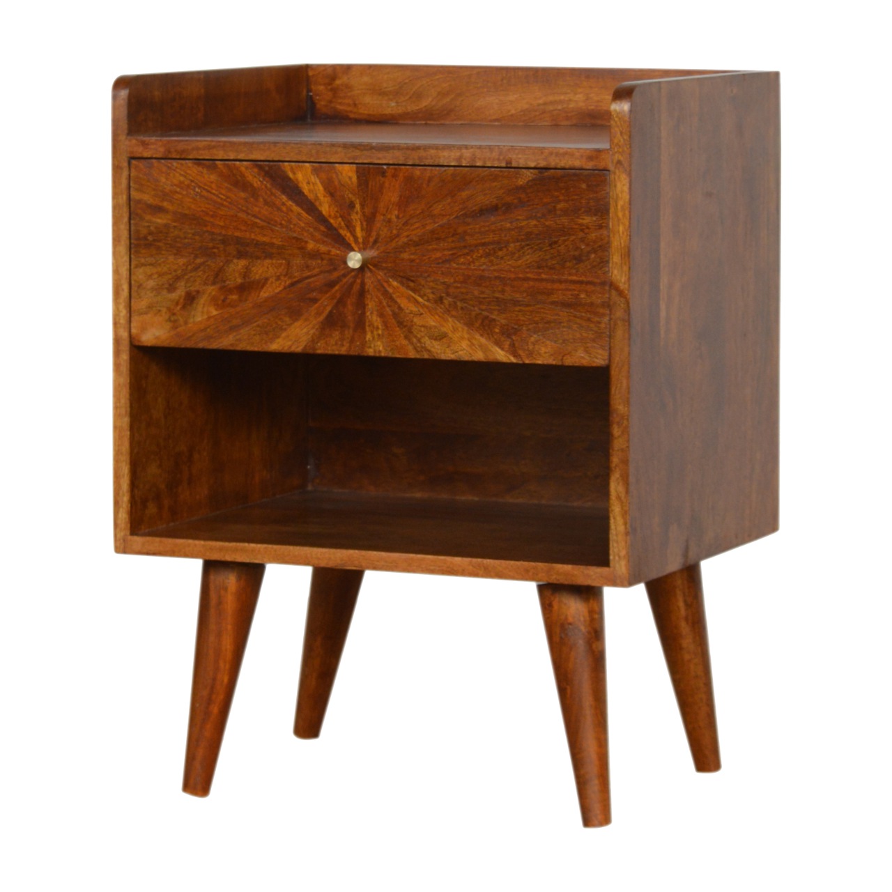 Solid Mango Wood Sunrise Chestnut Finished 1 Drawer 1 Slot Bedside - Image 3
