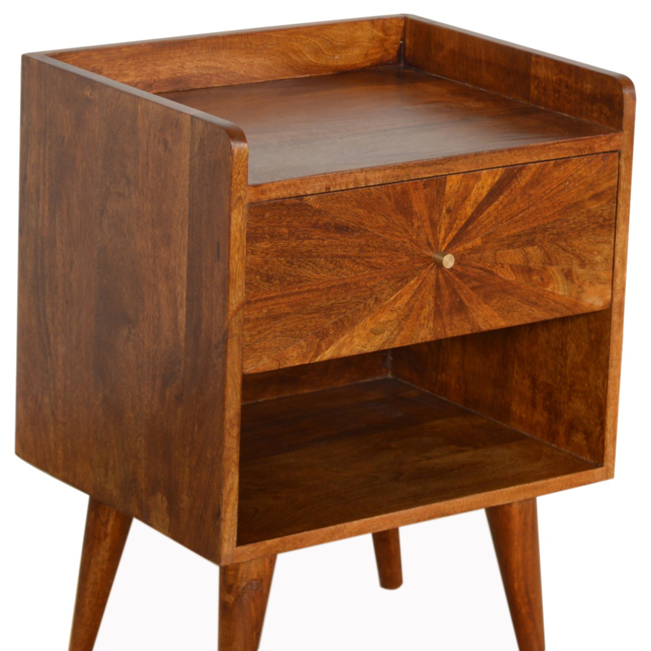 Solid Mango Wood Sunrise Chestnut Finished 1 Drawer 1 Slot Bedside - Image 4
