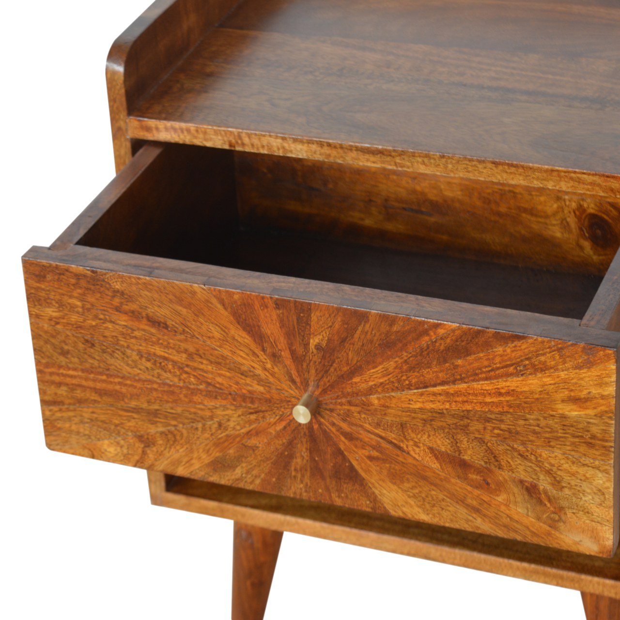 Solid Mango Wood Sunrise Chestnut Finished 1 Drawer 1 Slot Bedside - Image 7