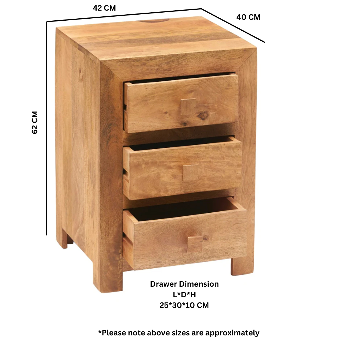Toko Light Mango 3 Drawer Bedside - Image 3