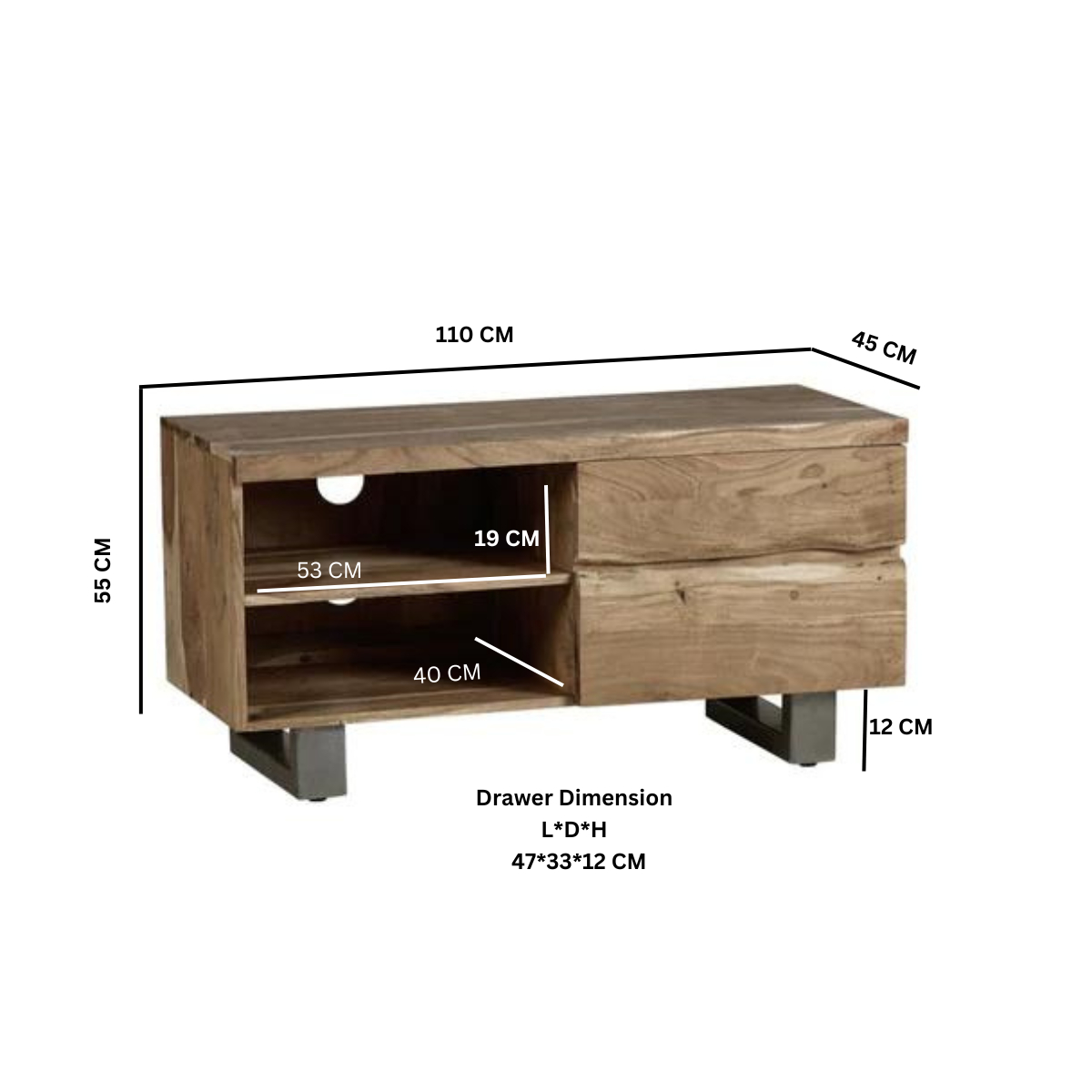 Baltic Live Edge 2 Drawer Small TV - Image 5