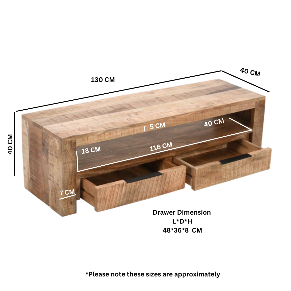 Surrey Solid Wood Tv Stand With 2 Drawers - Image 3