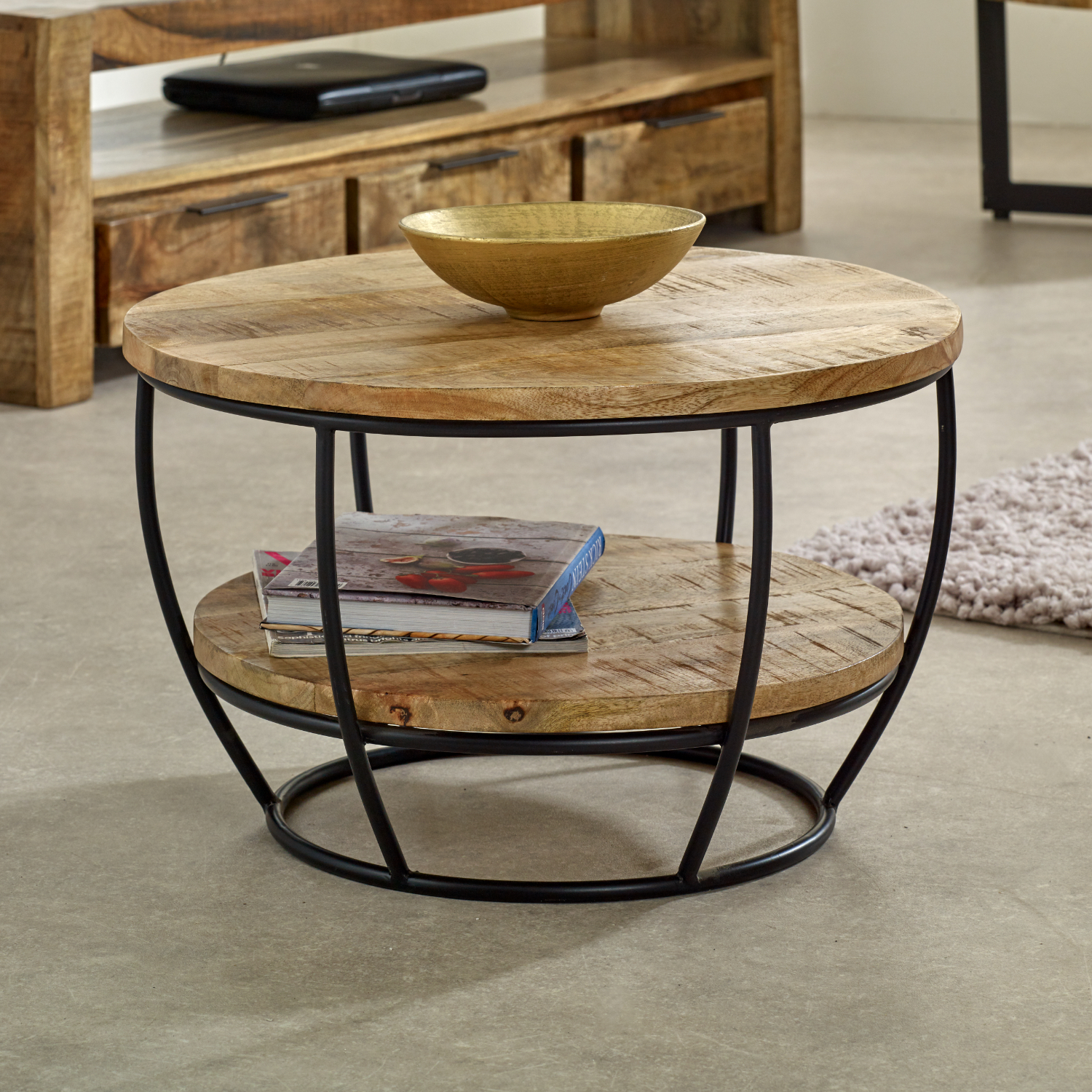 Surrey Solid Wood & Metal Coffee Table With Shelf - Image 5