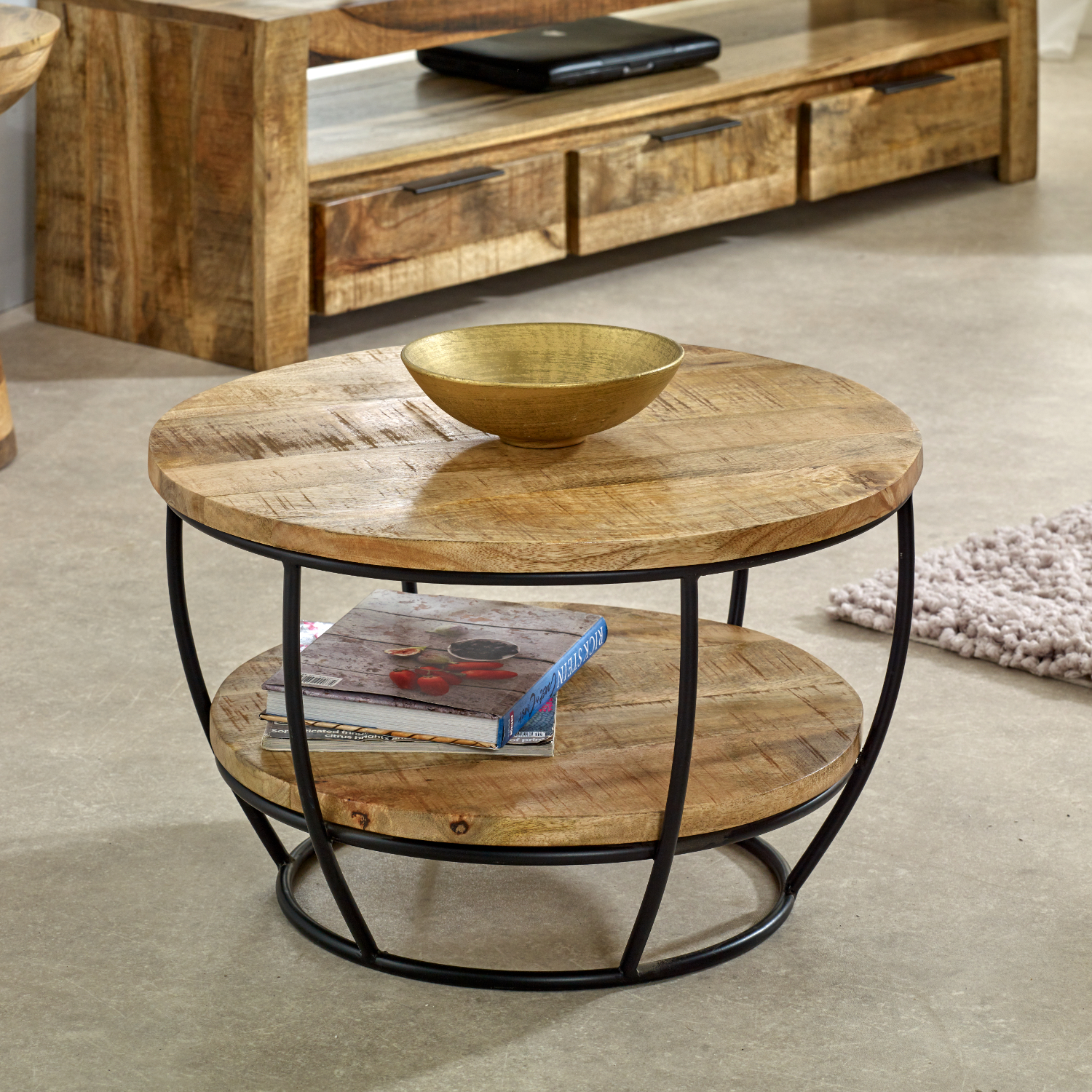 Surrey Solid Wood & Metal Coffee Table With Shelf - Image 7